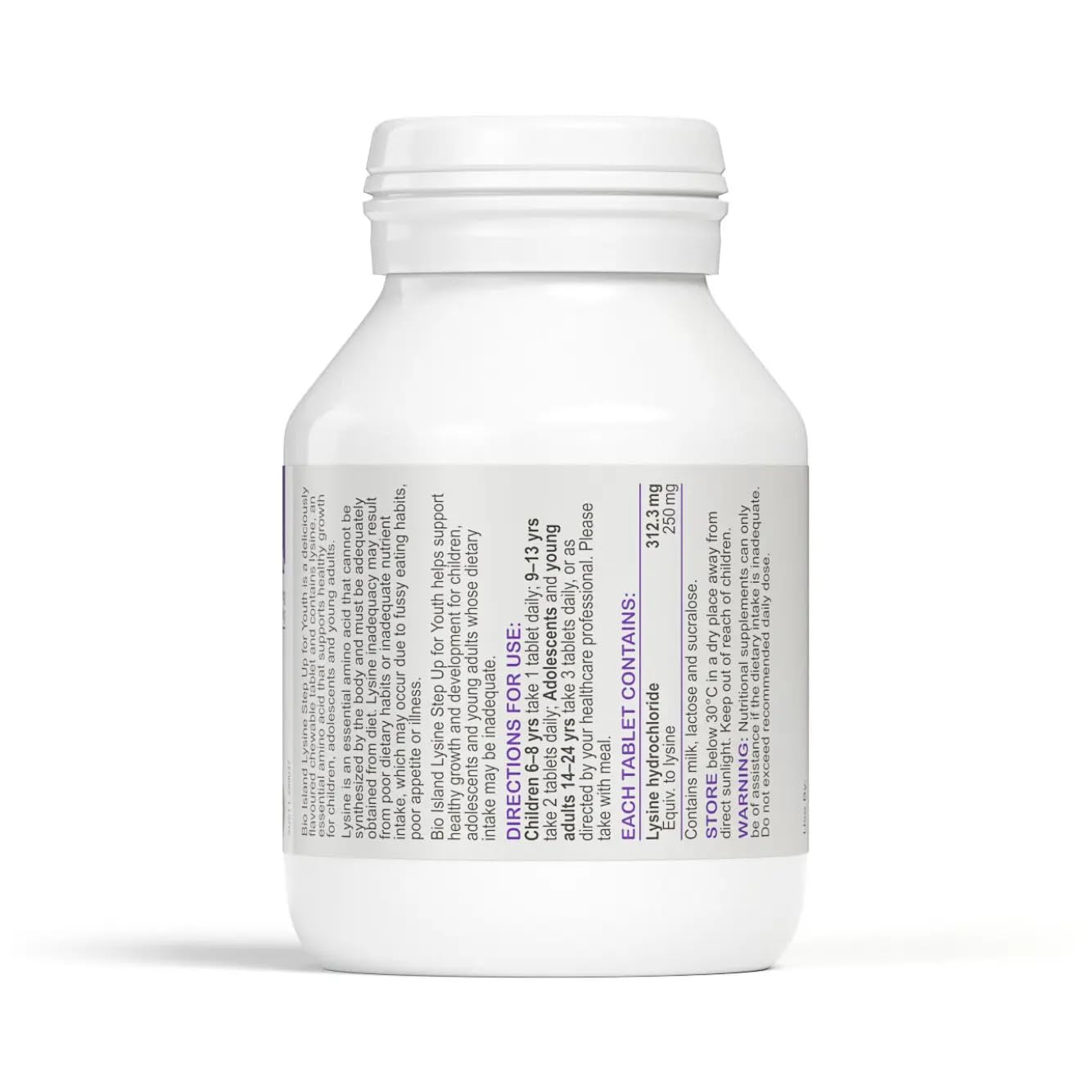 Bio Island Lysine Step Up for Youth – 60 Chewable Tablets (Blackcurrant)
