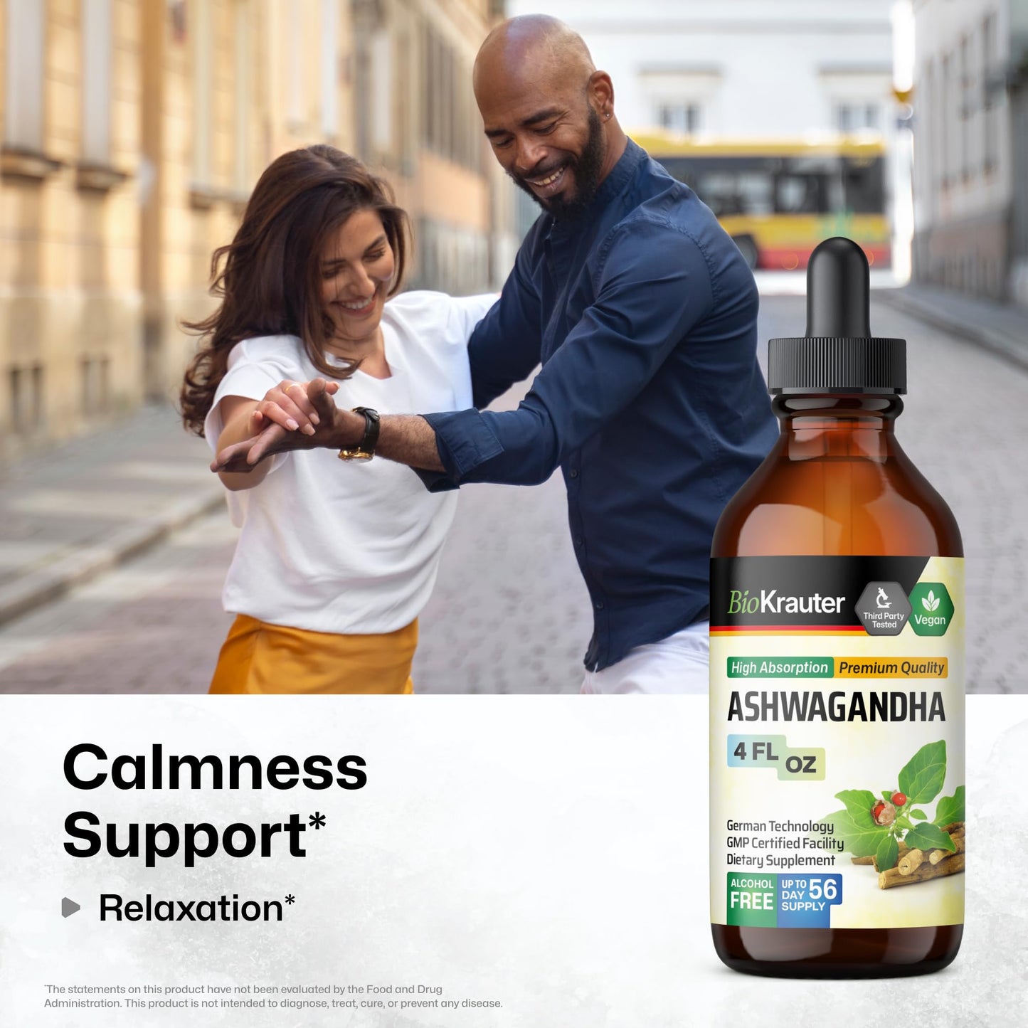BIO KRAUTER Ashwagandha Liquid Drops – Calm Mood Support, Vegan, Alcohol & Sugar Free, 4 oz (Pack of 2)