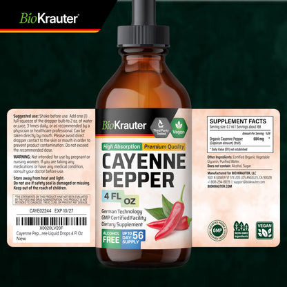 BIO KRAUTER Cayenne Pepper Drops 684 mg | Pure Vegan Capsaicin for Digestive Support | 56 Days of Supply