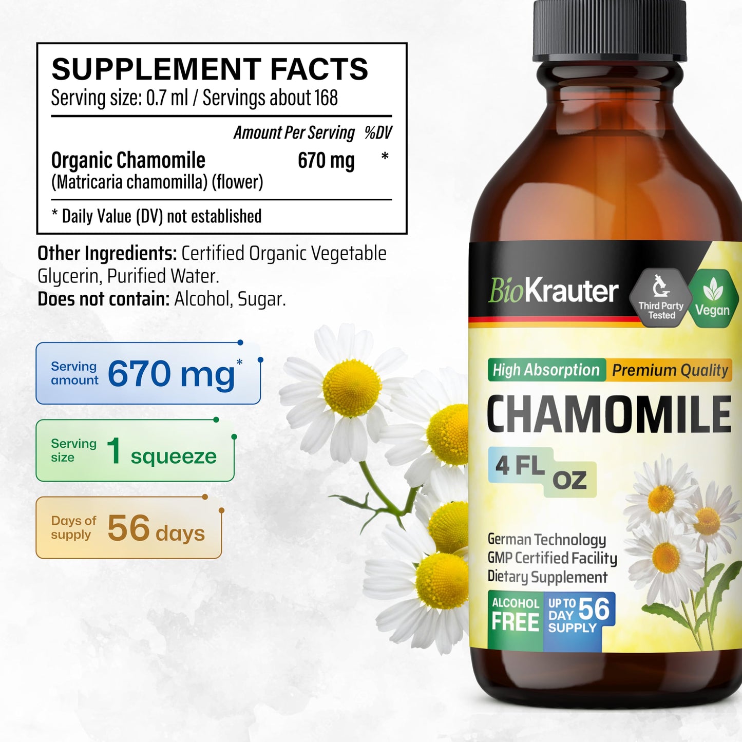 BIO KRAUTER Chamomile Tincture – Relaxation Support | Vegan, Alcohol-Free, Sugar-Free (Pack of 2)