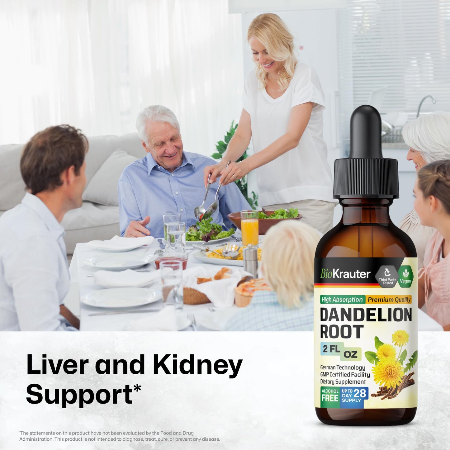 BioKrauter Dandelion Root Extract – Liquid 689 mg per Serving, 2 oz (28-Day) | Liver & Kidney Support, Vegan, Alcohol-Free