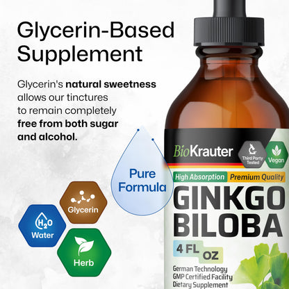 BIO KRAUTER Ginkgo Biloba Extract - Vegan Liquid Brain Support - 4 Fl Oz