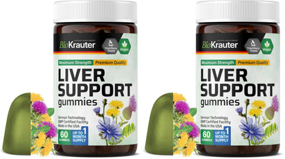 BIO KRAUTER Liver Supplement Gummies - 60 Vegan Chews w/Milk Thistle, Dandelion Root for Liver Cleanse & Detox - 80% Silymarin (Pack of 2)
