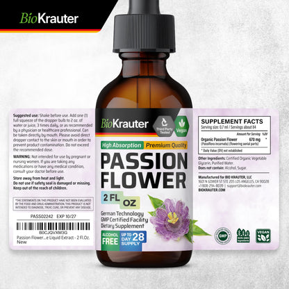 BIO KRAUTER Passionflower Tincture - Passion Flower Extract for Mood Support - Alcohol and Sugar Free - Vegan Drops 2 Fl.Oz.