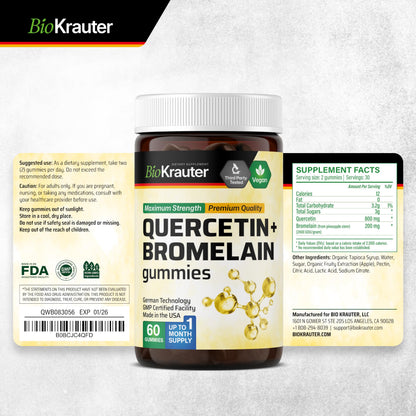 BIO KRAUTER Quercetin + Bromelain Gummies 1000 mg – Pack of 2 (60 Vegan Chews)