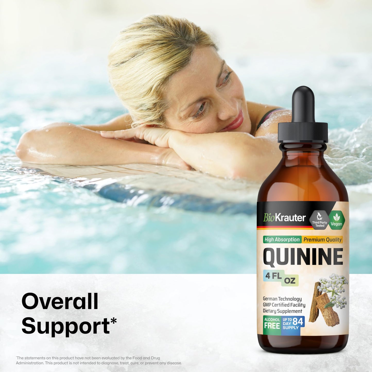 BIO KRAUTER Quinine for Leg Cramps Tincture - Cinchona Bark Extract - Vegan Quinine Liquid - Alcohol & Sugar Free 4 Fl Oz
