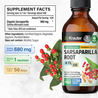 BIO KRAUTER Sarsaparilla Root Tincture - Liver Support - Alcohol & Sugar Free - Vegan Drops 4 oz