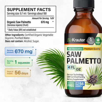 BIO KRAUTER Saw Palmetto Extract – Vegan Saw Palmetto for Men & Women, Urinary Support, Alcohol & Sugar Free, 4 Fl.Oz