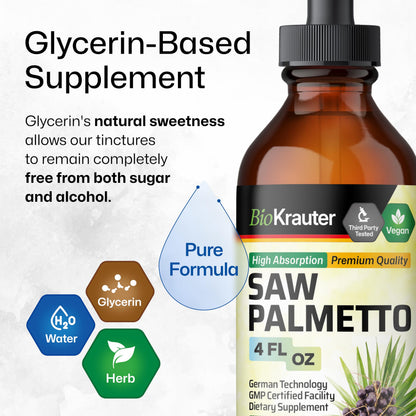 BIO KRAUTER Saw Palmetto Extract – Vegan Saw Palmetto for Men & Women, Urinary Support, Alcohol & Sugar Free, 4 Fl.Oz