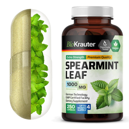BIO KRAUTER Spearmint Capsules 1000 mg - 250 Count - Vegan Spearmint Supplement