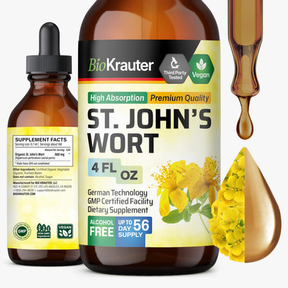 BIO KRAUTER St Johns Wort Tincture - Mood Support (Alcohol-Free, Vegan Drops, 4 fl oz)
