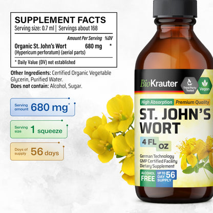 BIO KRAUTER St Johns Wort Tincture - Mood Support (Alcohol-Free, Vegan Drops, 4 fl oz)