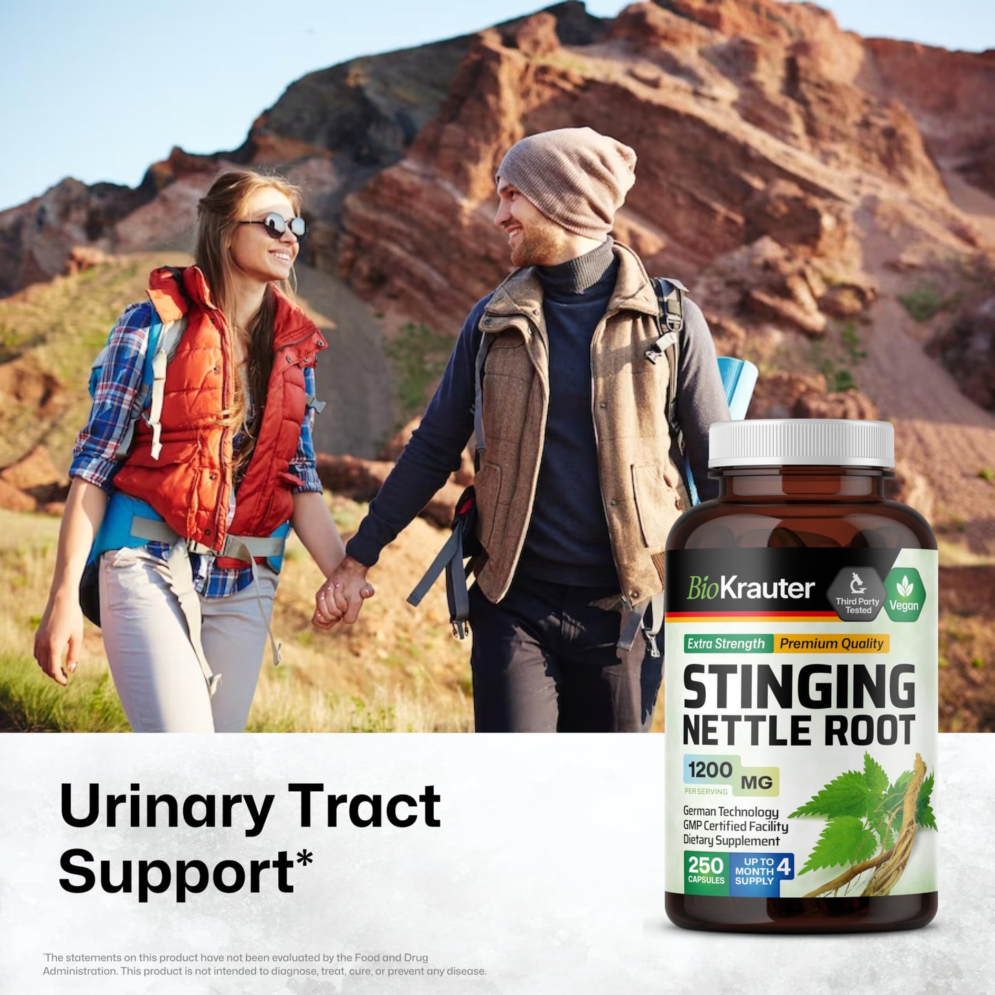 BIO KRAUTER Stinging Nettle Capsules 1200 mg – 250 Urinary Tract & Overall Support Caps – Nettle Root Powder (Urtica Dioica) – Non-GMO – Pack of 2