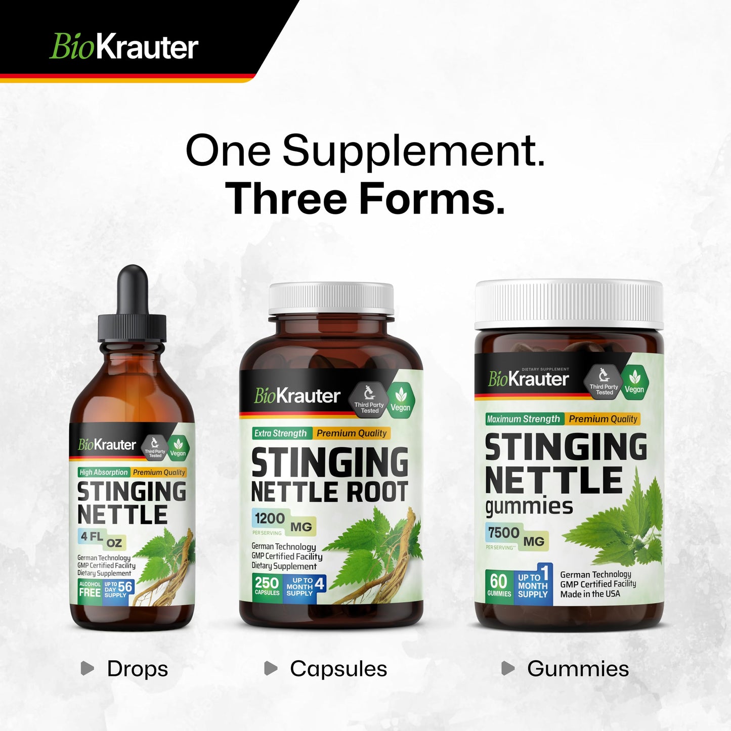 BIO KRAUTER Stinging Nettle Capsules 1200 mg – 250 Urinary Tract & Overall Support Caps – Nettle Root Powder (Urtica Dioica) – Non-GMO – Pack of 2