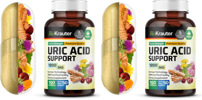BIO KRAUTER Uric Acid Support Capsules 1200 mg - 2-Pack, 100 Count, Vegan Kidney Support