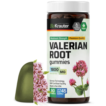 BIO KRAUTER Valerian Root Gummies - 1800 mg Strength, 90 Vegan Chews, No Melatonin