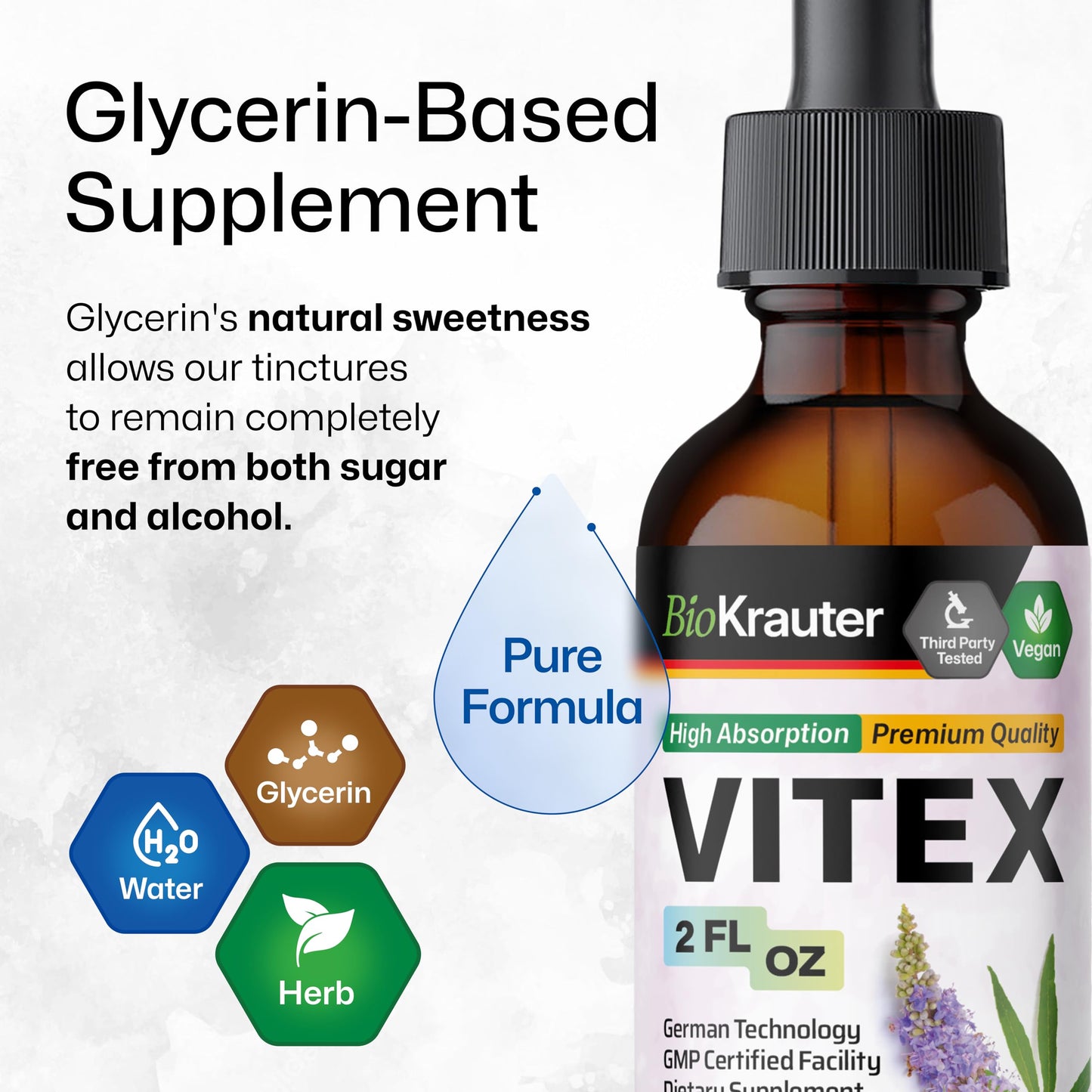BIO KRAUTER Vitex Chasteberry Supplement for Women & Menopause Support - 2 Fl Oz - Vegan, Non-GMO, Alcohol & Sugar Free