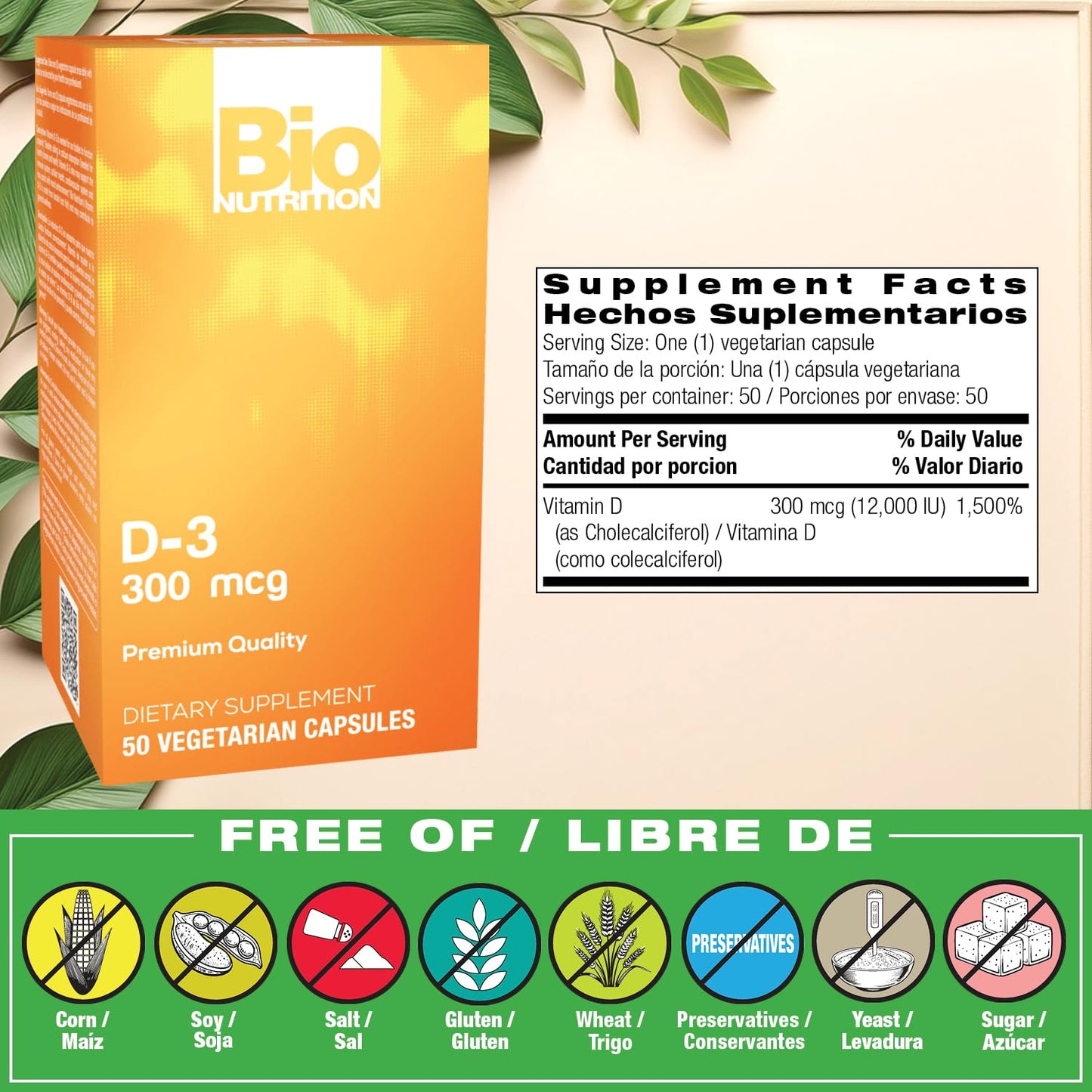 Bio Nutrition D3 12000 IU Vegi-Caps, 50 Count – Vitamin D3 Vegetarian Capsule Supplement