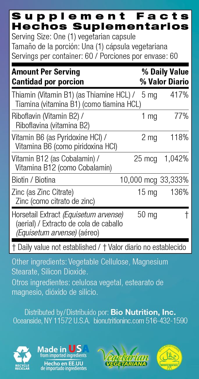 Bio Nutrition Healthy Hair Support with Biotin | 60 Vegetarian Capsules