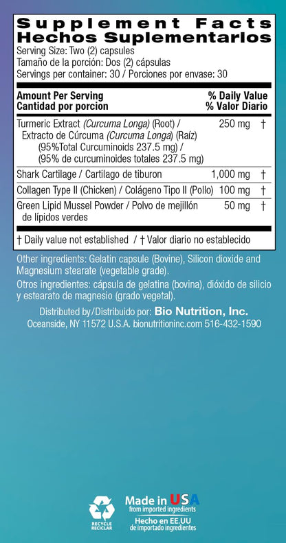Bio Nutrition Joint Wellness with Type II Collagen - 60 Capsules - USA Made