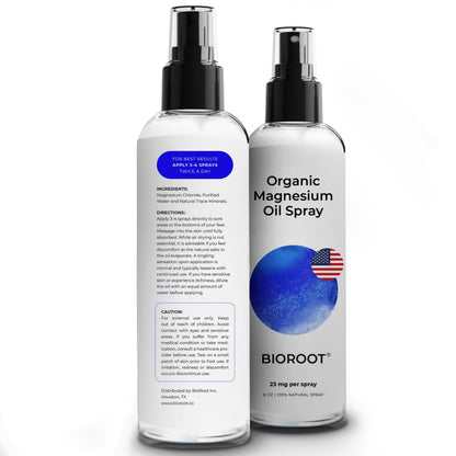 BioRoot Organic Magnesium Spray 8oz (3-Pack) – Pure Magnesium Oil, Fast-Absorbing, For Feet & Body | USP Grade