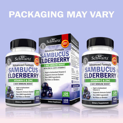 BioSchwartz Elderberry Capsules with Zinc & Vitamin C – Immune Support for Adults (120 Count)