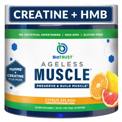 BioTrust Ageless Muscle Builder – Creatine HMB Powder with Vitamin D3 & Betaine | Citrus Splash