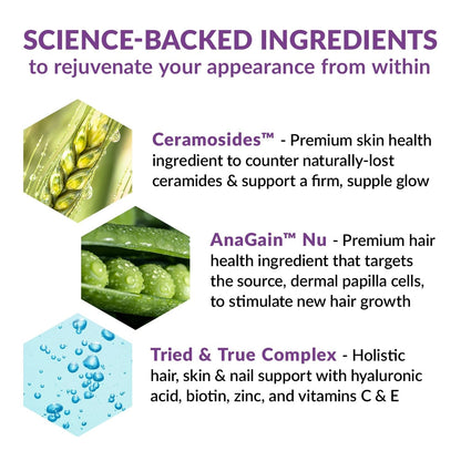 BioTrust Timeless Beauty Ceramide Booster – Hair & Skin Restoring Phytoceramides Supplement + Vitamin C, Vitamin E, Biotin, Zinc, Hyaluronic Acid – Potent Blend for Hair, Skin & Nails - 30 Capsules