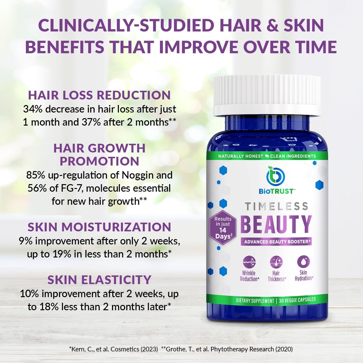 BioTrust Timeless Beauty Ceramide Booster – Hair & Skin Restoring Phytoceramides Supplement + Vitamin C, Vitamin E, Biotin, Zinc, Hyaluronic Acid – Potent Blend for Hair, Skin & Nails - 30 Capsules