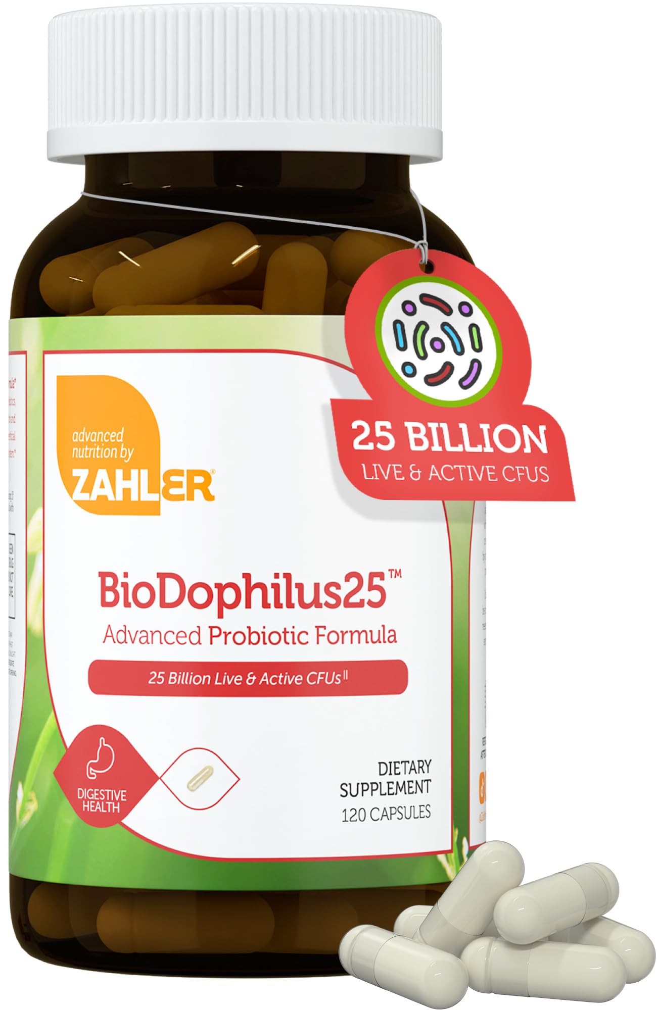 BioDophilus25 Probiotic + Prebiotic - 25 Billion CFU, 11 Strains | Zahler - 120 Capsules