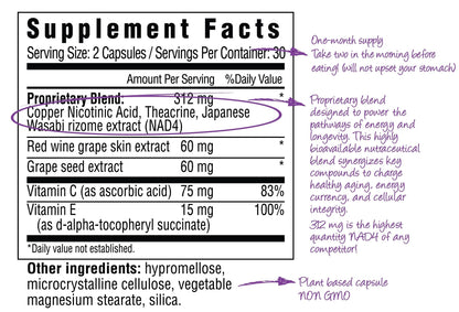 BioNAD NAD+ Natural Energy Booster - Boost NAD+, Supports Cardiovascular Health - Vegan/Non-GMO