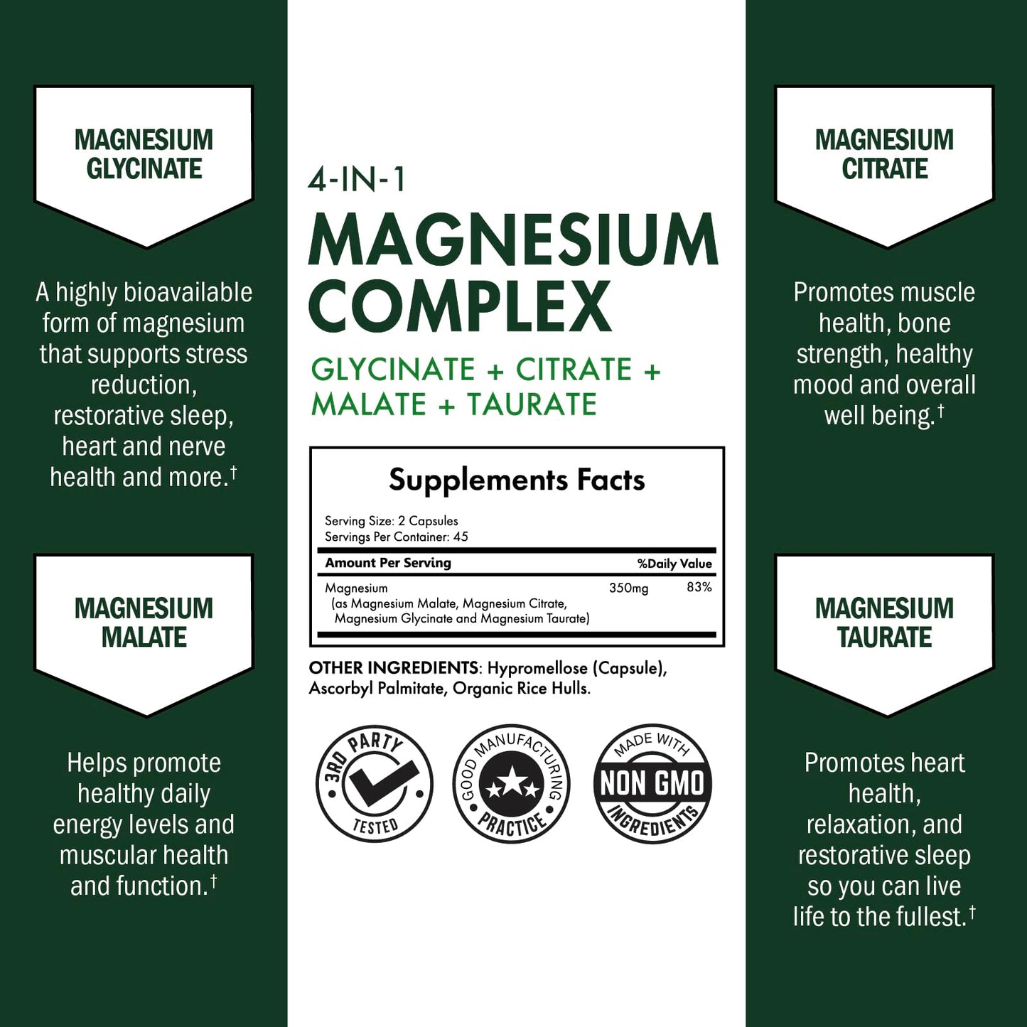 BioSchwartz Magnesium Complex Supplement – 350mg per Serving (90 Capsules) – Vegan, Gluten-Free, Non-GMO