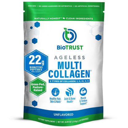 BioTrust Ageless Multi Collagen Powder – 5 Types: I II III V X | Unflavored Collagen Powder