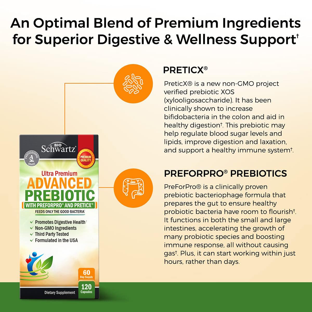 Advanced Prebiotics for Digestive Health – Clinically Validated Gut Support (2 Month Supply)