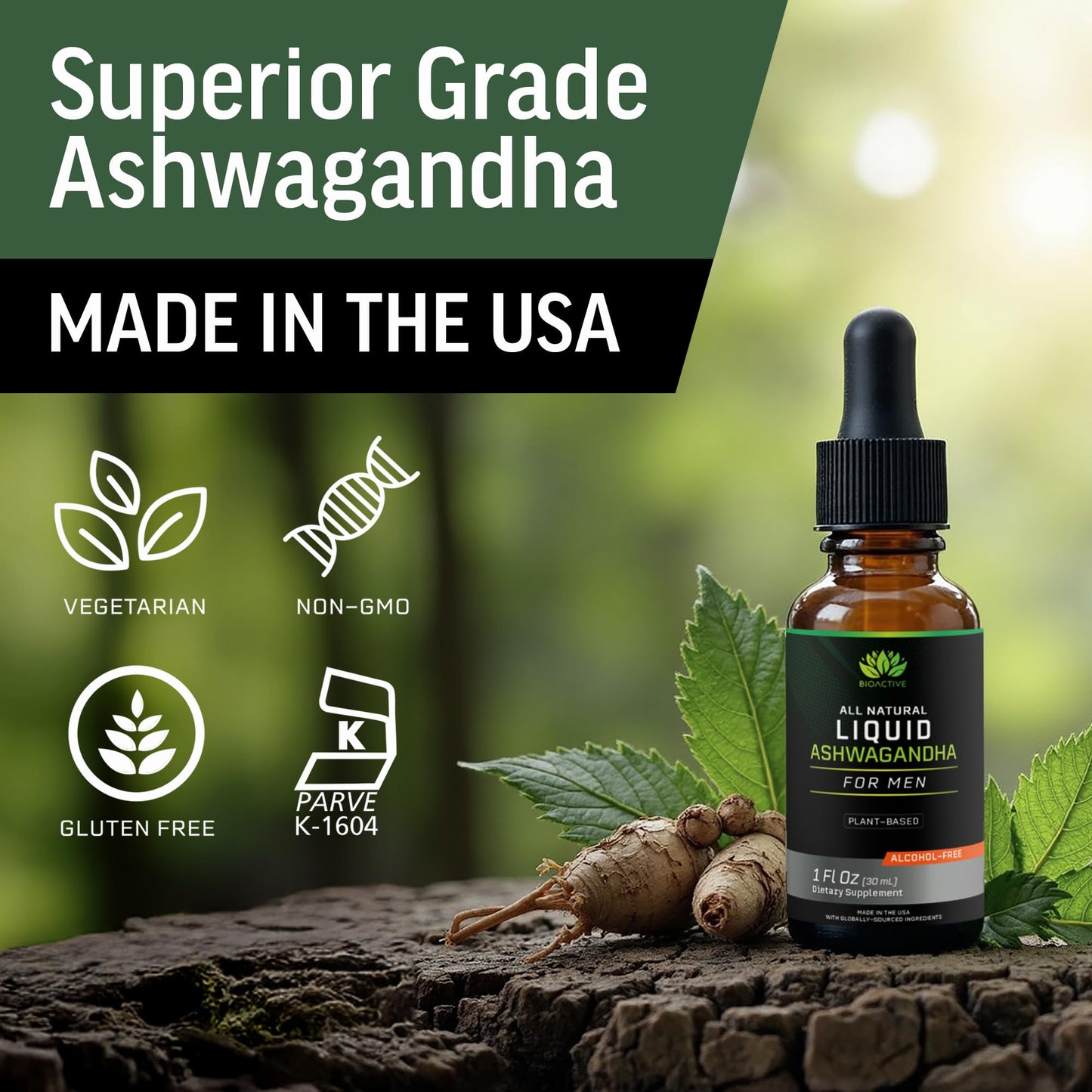 BIOACTIVE Liquid Ashwagandha Drops – Testosterone Support & Adaptogen