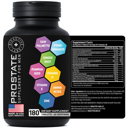 BIOACTIVE LABS Prostate Health Supplements — Saw Palmetto 320 mg, Pumpkin Seed Extract, 180 Tablets, 60 Serves