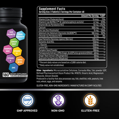 BIOACTIVE LABS Prostate Health Supplements — Saw Palmetto 320 mg, Pumpkin Seed Extract, 180 Tablets, 60 Serves