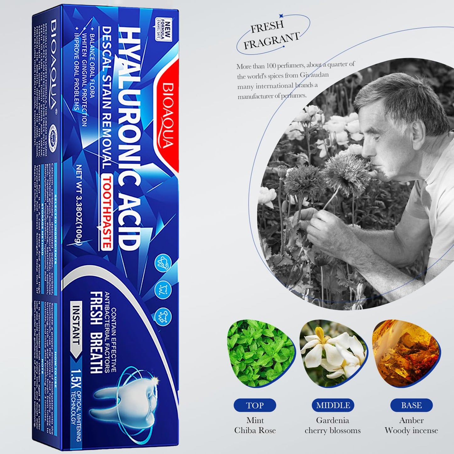 BIOAQUA 1.5X Instant Whitening Toothpaste – Fresh Breath, Gingival Protection 100g
