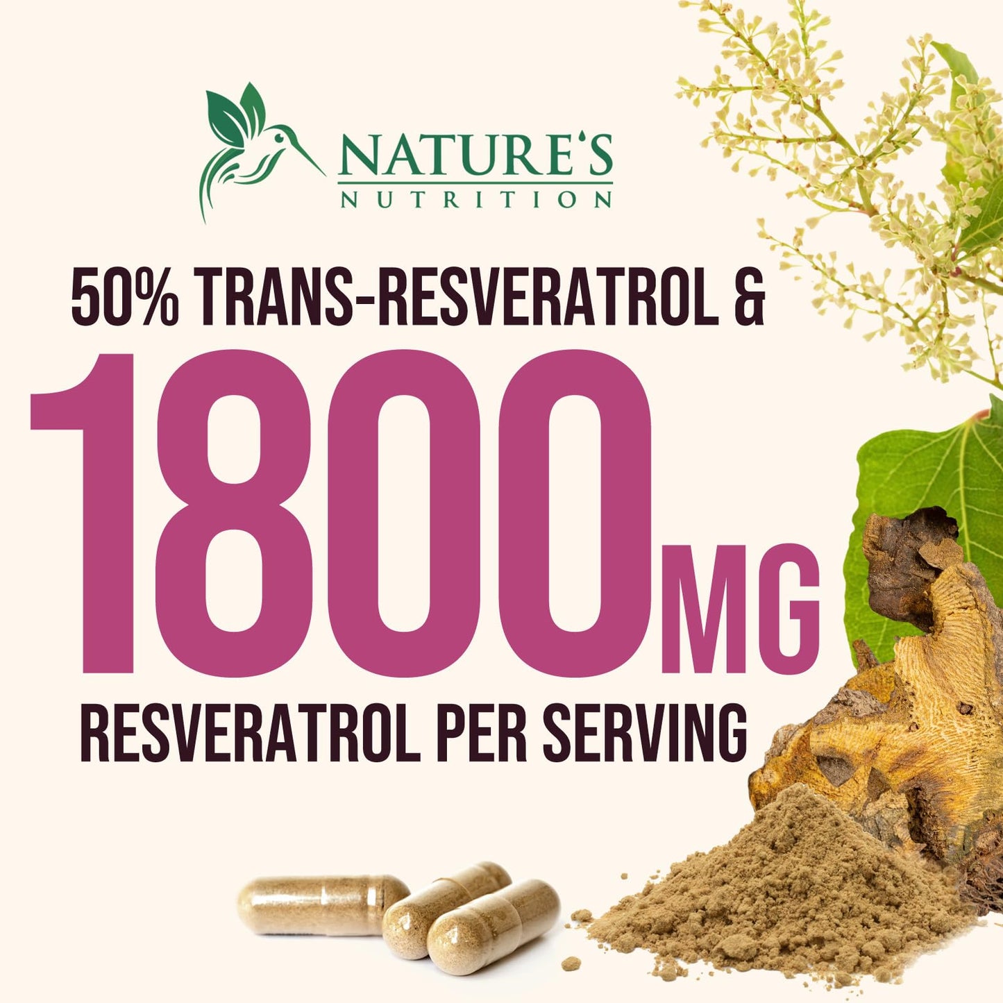 Resveratrol 1800mg - Extra Strength Antioxidants | Immune & Heart Health | 120 Vegan Capsules