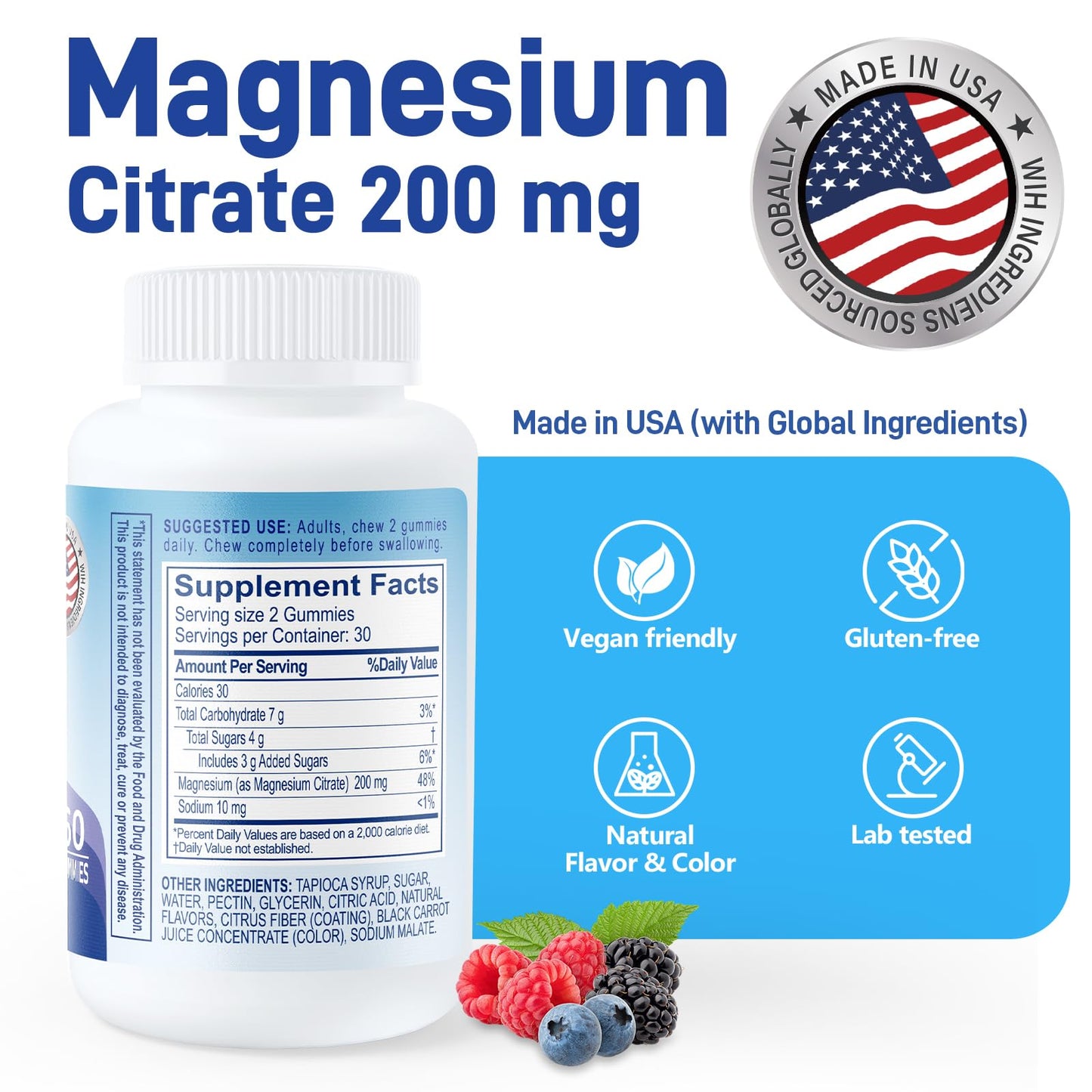 Biobor Magnesium Citrate Gummies 200mg – For Leg Cramps, Stress & Muscle Health (Gluten Free, Vegetarian)
