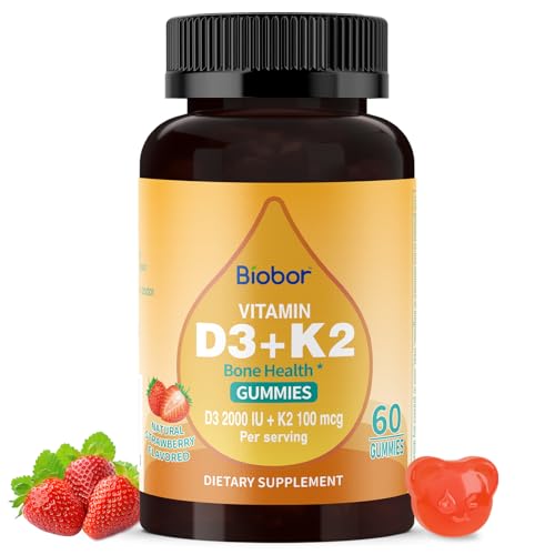Biobor Vitamin D3 K2 Gummies – 2000 IU D3 & 100 mcg K2, 60 Count