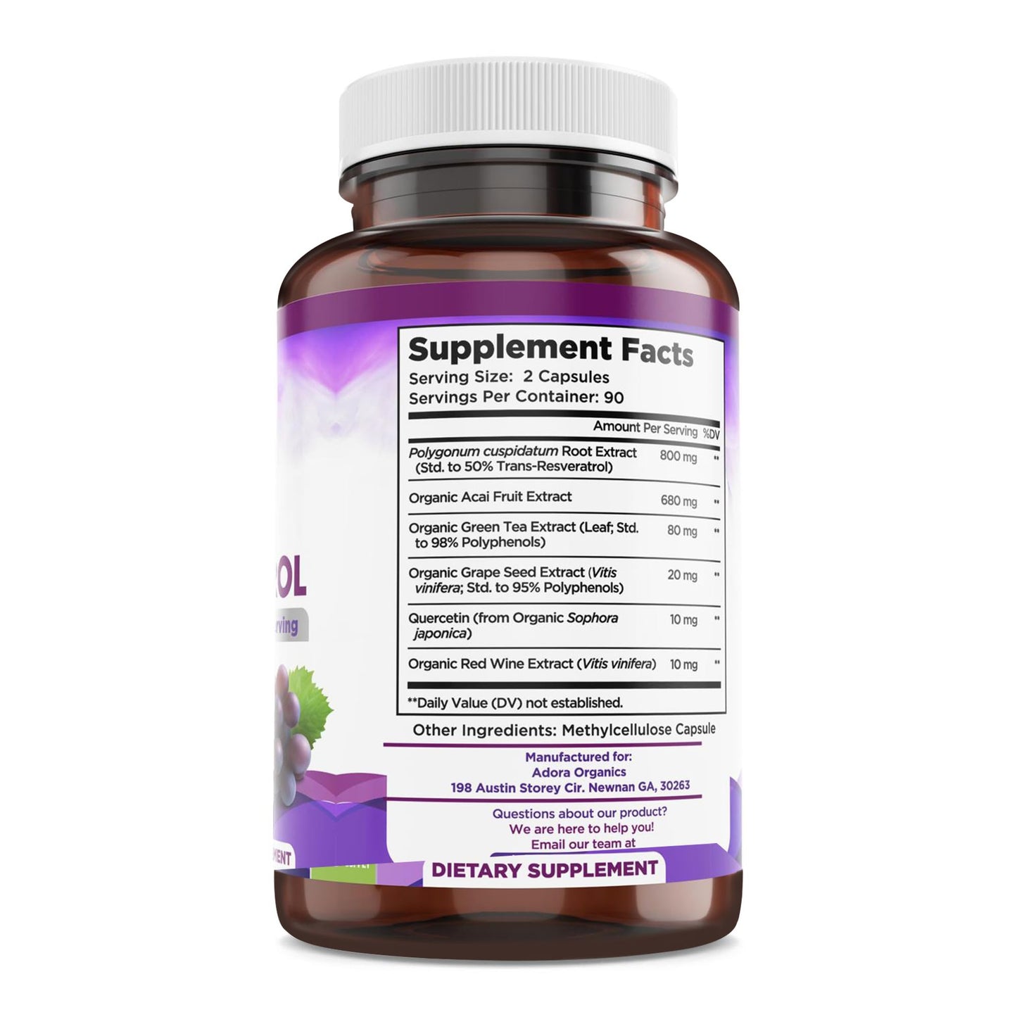 Biodora Resveratrol 1600mg – Trans-Resveratrol Antioxidant with Green Tea, Grape Seed & Quercetin | 180 Capsules
