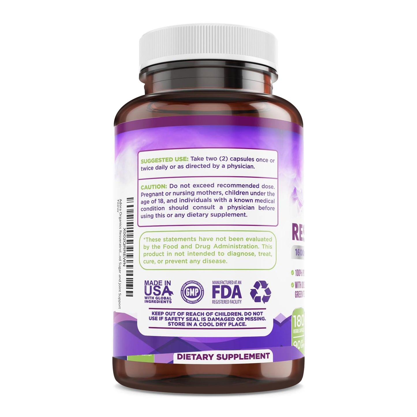 Biodora Resveratrol 1600mg – Trans-Resveratrol Antioxidant with Green Tea, Grape Seed & Quercetin | 180 Capsules