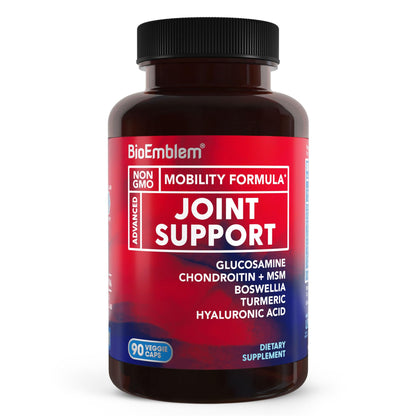 BioEmblem Joint Support - Glucosamine Chondroitin + MSM 1500 MG | Boswellia, Turmeric & Hyaluronic Acid - Non-GMO 90 Caps