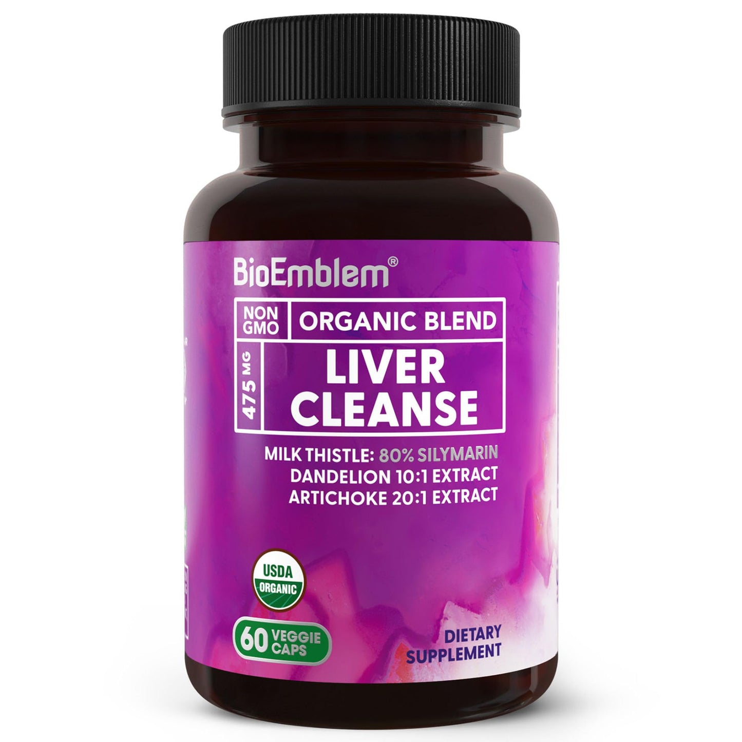 BioEmblem USDA Organic Liver Cleanse – 80% Silymarin Milk Thistle, 60 Caps
