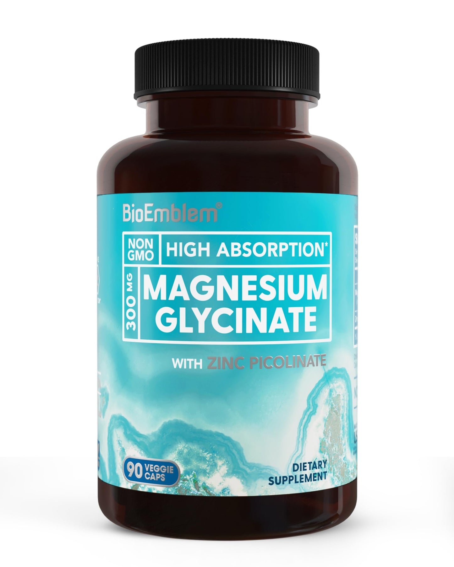BioEmblem Magnesium Glycinate with Zinc - 300mg Chelated Mg - 90 Caps