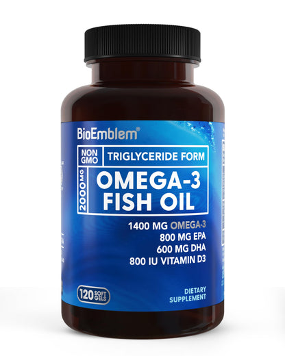 BioEmblem Omega-3 Fish Oil 2000mg – Small Softgels, High Absorption, 120 Ct