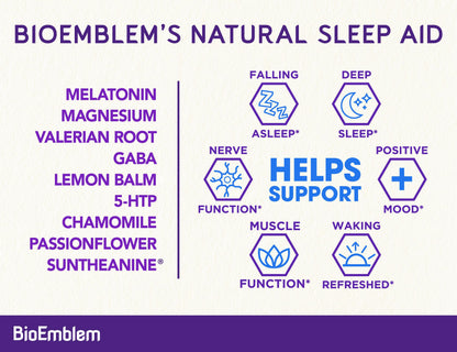 BioEmblem Natural Sleep Aid for Adults | Melatonin, Valerian, Suntheanine | 60 Capsules | 3 Pack