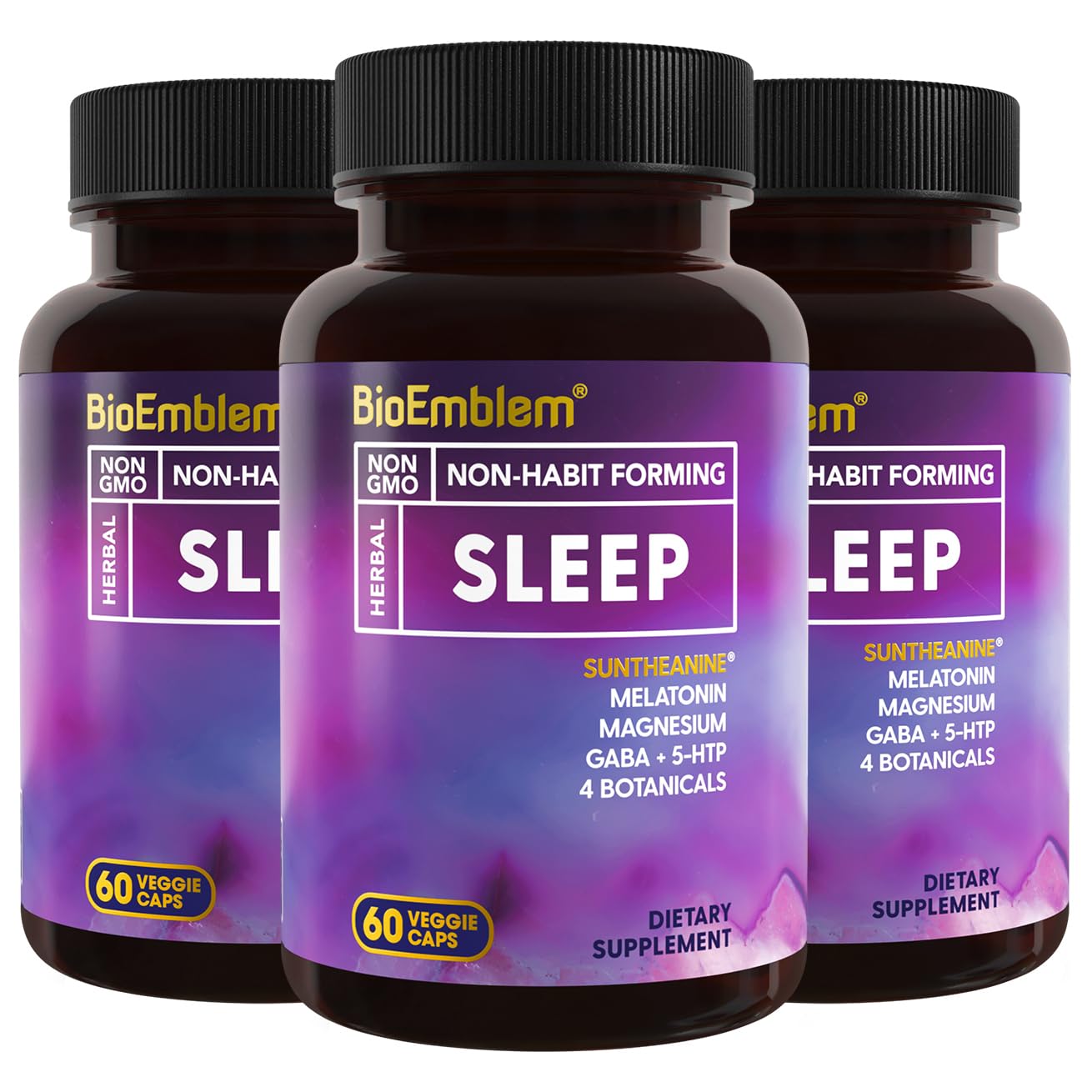 BioEmblem Natural Sleep Aid for Adults | Melatonin, Valerian, Suntheanine | 60 Capsules | 3 Pack