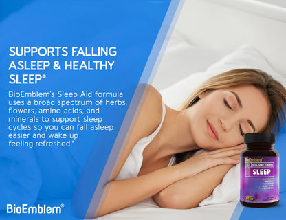 BioEmblem Natural Sleep Aid for Adults with Melatonin, Valerian Root, Suntheanine & More | Healthy Sleep Supplement | Herbal Sleeping Pills | 60 Capsules, 2 Pack